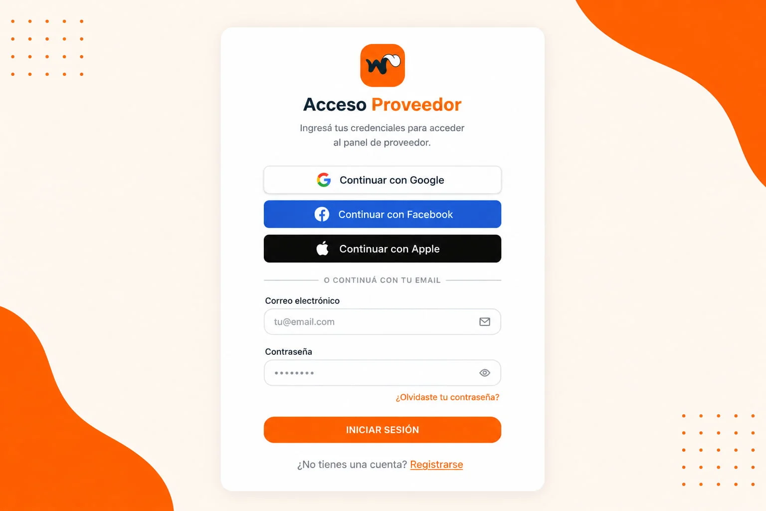 Pantalla de registro