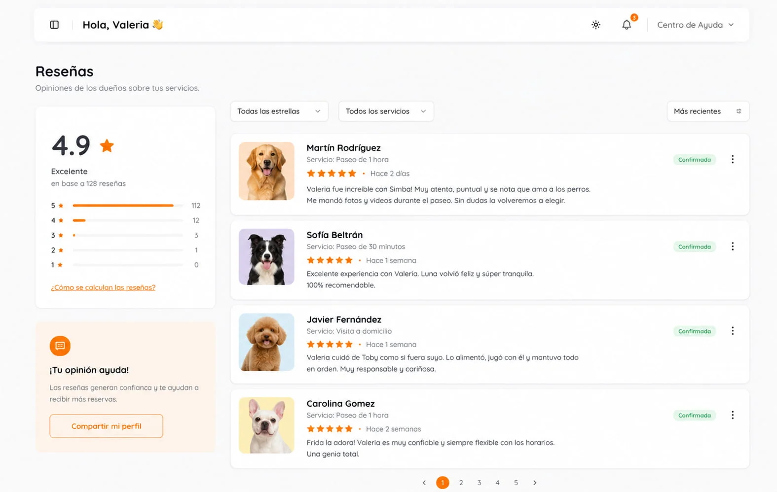 Perfil con reseñas
